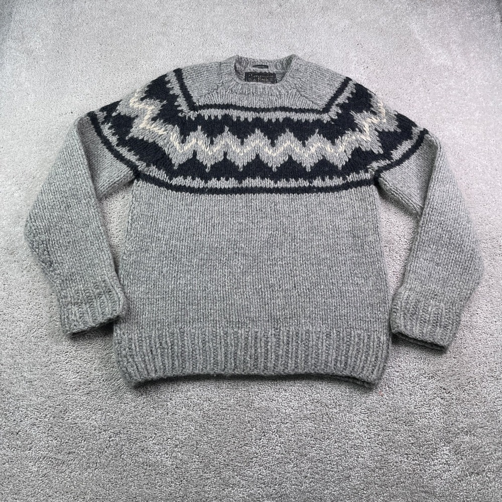 Vintage Abercrombie Fitch Sweater Mens Medium Grey Fair Isle Shetland Wool